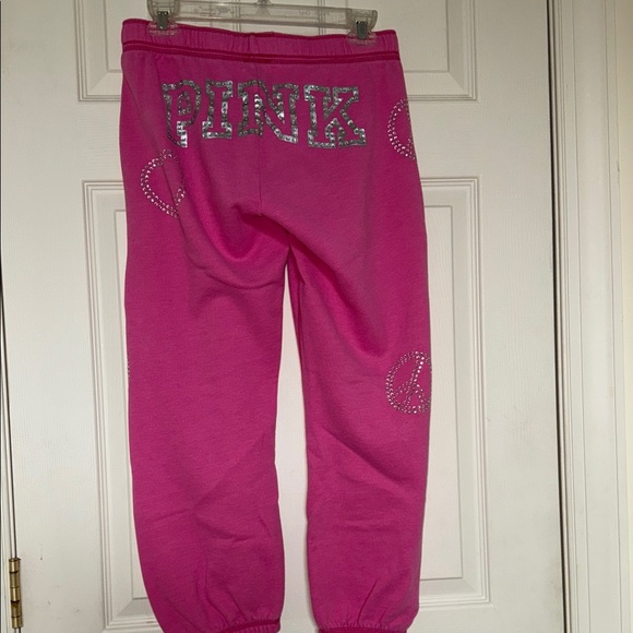 PINK Victoria's Secret Fuchsia Joggers with Glitter Accents minimal wear - Picture 2 of 3